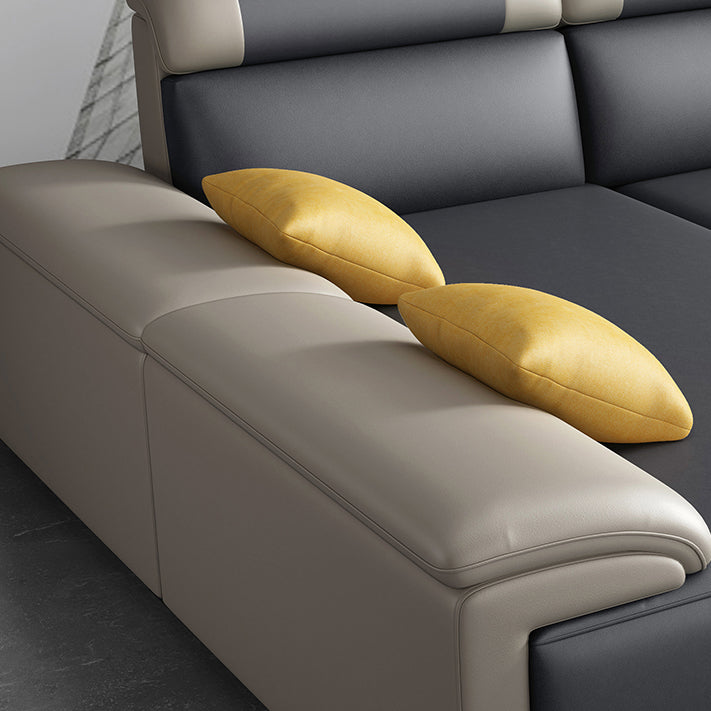 Contemporary Grey Sectional Sofa with Pillow Top Arm in Faux Leather Clearhalo 'furn' 'furn_sectionals' 'Furniture' 'Living Room Furniture' 'Sectionals' 6567247