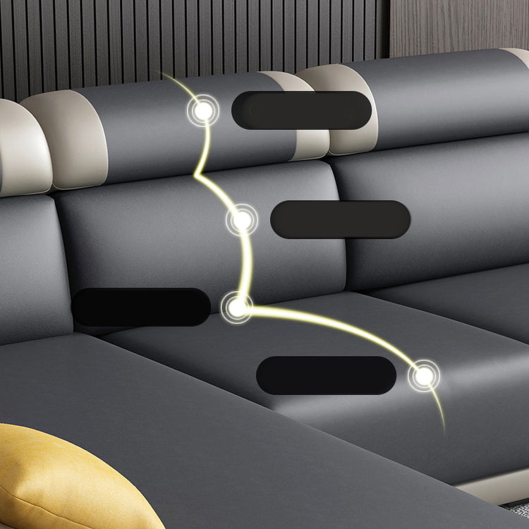 Contemporary Grey Sectional Sofa with Pillow Top Arm in Faux Leather Clearhalo 'furn' 'furn_sectionals' 'Furniture' 'Living Room Furniture' 'Sectionals' 6567248