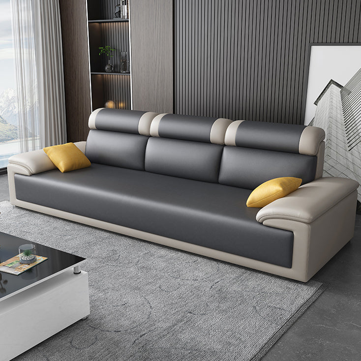 Contemporary Grey Sectional Sofa with Pillow Top Arm in Faux Leather Clearhalo 'furn' 'furn_sectionals' 'Furniture' 'Living Room Furniture' 'Sectionals' 6567249