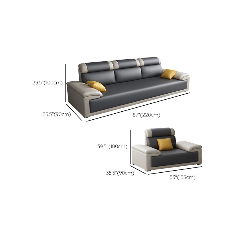 Contemporary Grey Sectional Sofa with Pillow Top Arm in Faux Leather Clearhalo 'furn' 'furn_sectionals' 'Furniture' 'Living Room Furniture' 'Sectionals' 6567250
