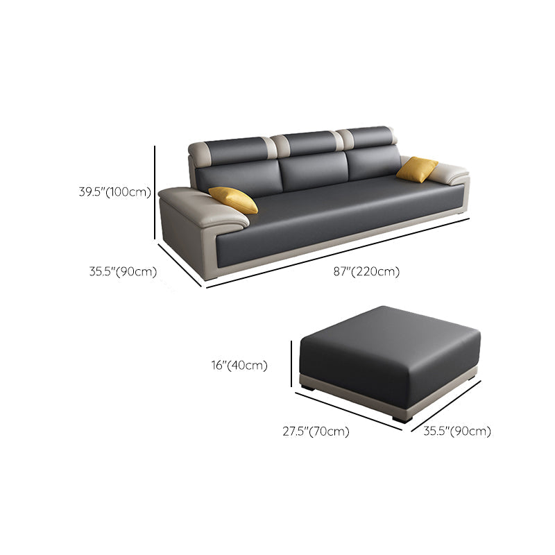 Contemporary Grey Sectional Sofa with Pillow Top Arm in Faux Leather Clearhalo 'furn' 'furn_sectionals' 'Furniture' 'Living Room Furniture' 'Sectionals' 6567251