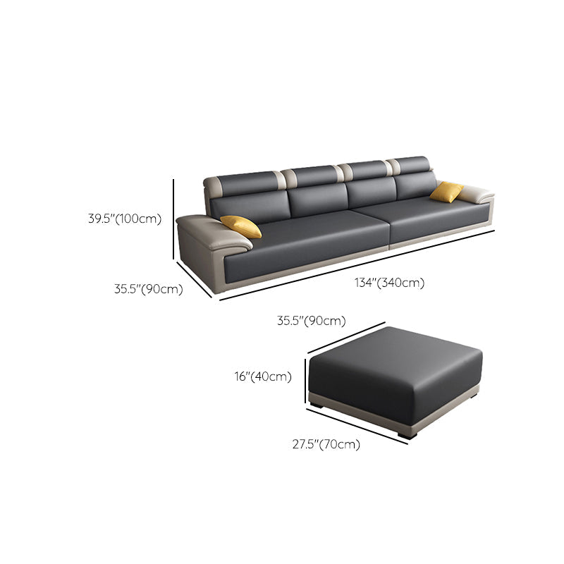 Contemporary Grey Sectional Sofa with Pillow Top Arm in Faux Leather Clearhalo 'furn' 'furn_sectionals' 'Furniture' 'Living Room Furniture' 'Sectionals' 6567252