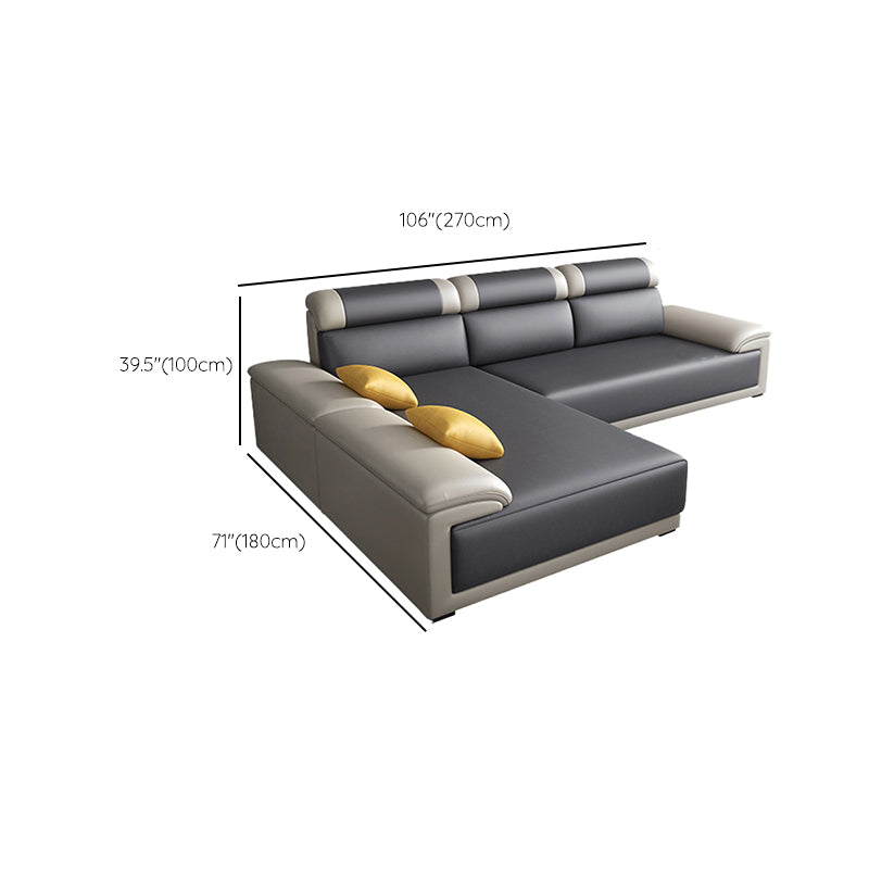 Contemporary Grey Sectional Sofa with Pillow Top Arm in Faux Leather Clearhalo 'furn' 'furn_sectionals' 'Furniture' 'Living Room Furniture' 'Sectionals' 6567253