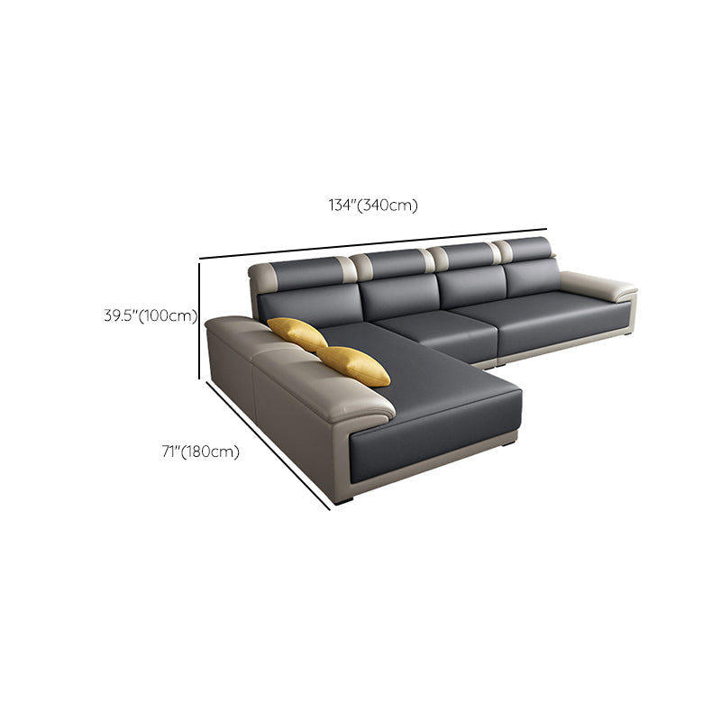 Contemporary Grey Sectional Sofa with Pillow Top Arm in Faux Leather Clearhalo 'furn' 'furn_sectionals' 'Furniture' 'Living Room Furniture' 'Sectionals' 6567255