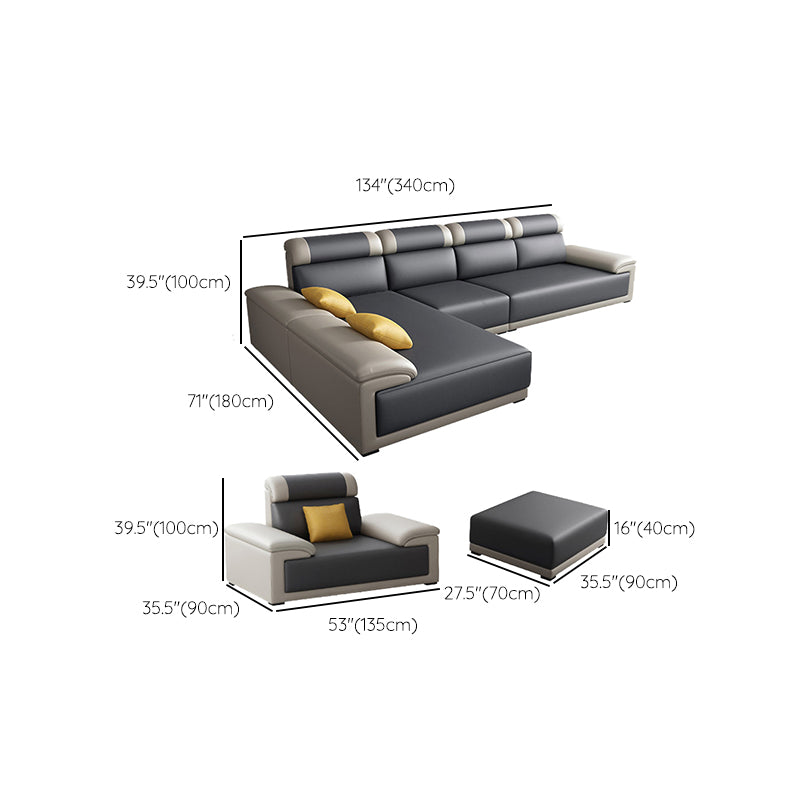 Contemporary Grey Sectional Sofa with Pillow Top Arm in Faux Leather Clearhalo 'furn' 'furn_sectionals' 'Furniture' 'Living Room Furniture' 'Sectionals' 6567257