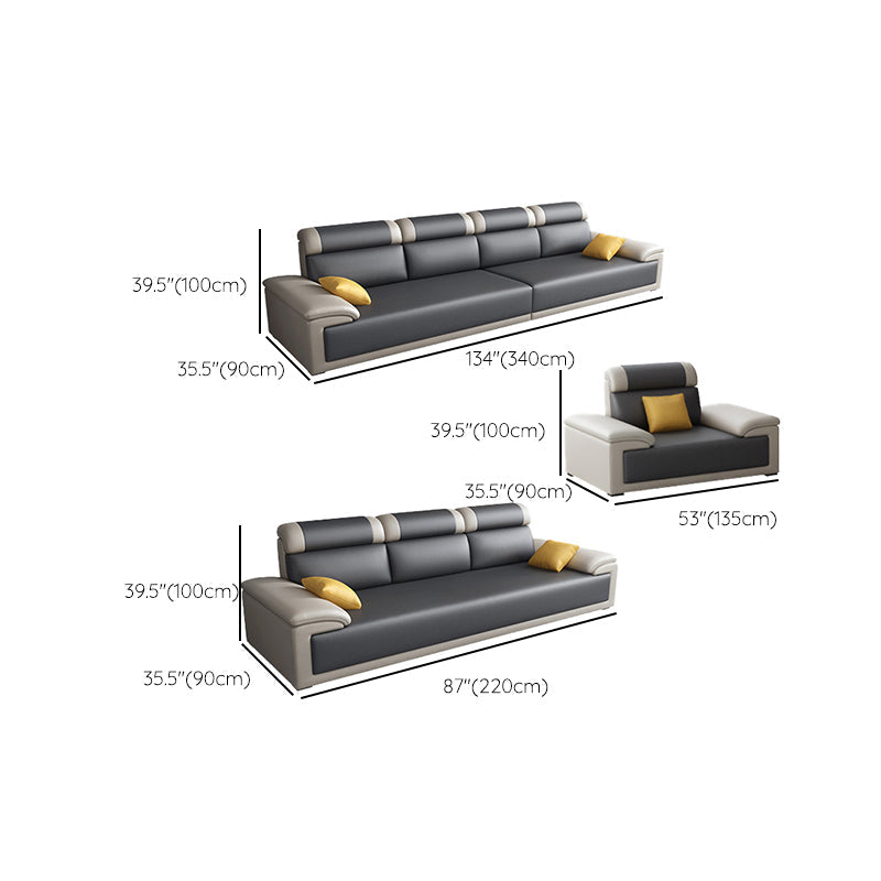 Contemporary Grey Sectional Sofa with Pillow Top Arm in Faux Leather Clearhalo 'furn' 'furn_sectionals' 'Furniture' 'Living Room Furniture' 'Sectionals' 6567260