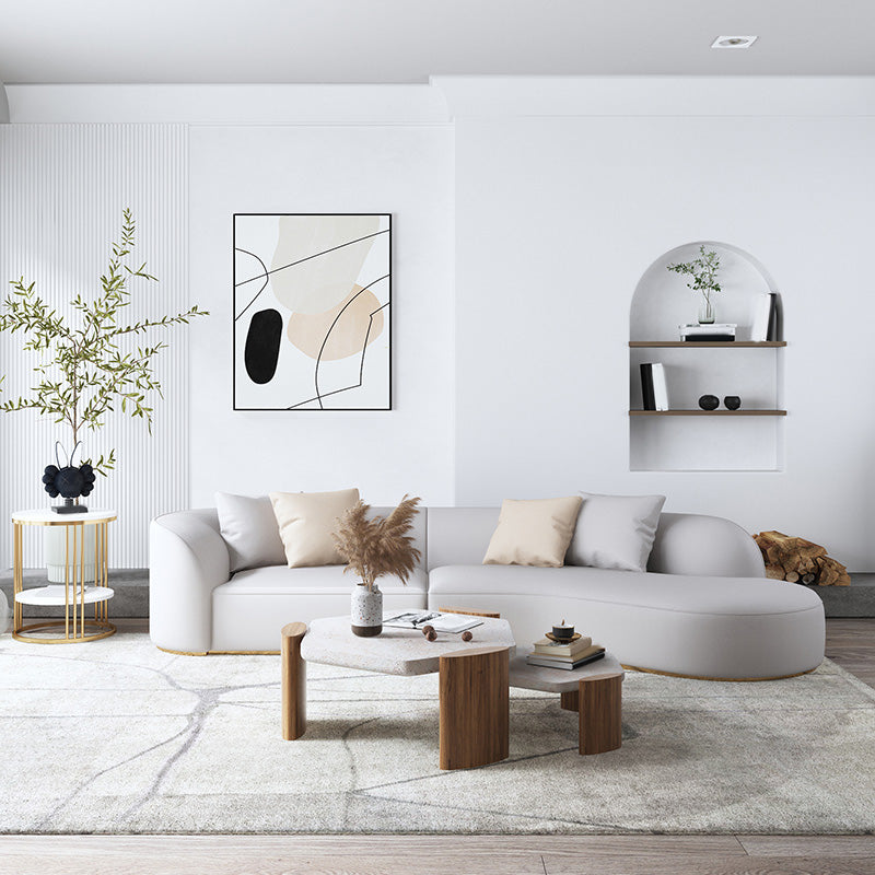 Tuxedo Arm Sofa Cushions with Pillows Seating in White and Beige