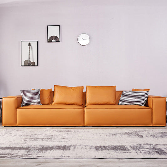 Scandinavian Living Room Sofa Square Arm Pillows Orange Settee