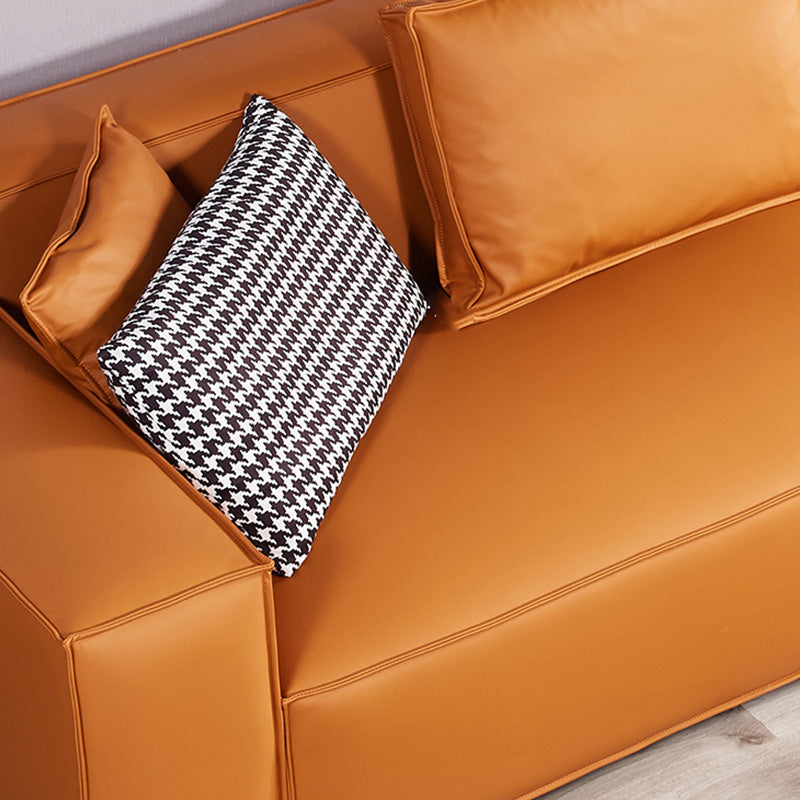 Scandinavian Living Room Sofa Square Arm Pillows Orange Settee