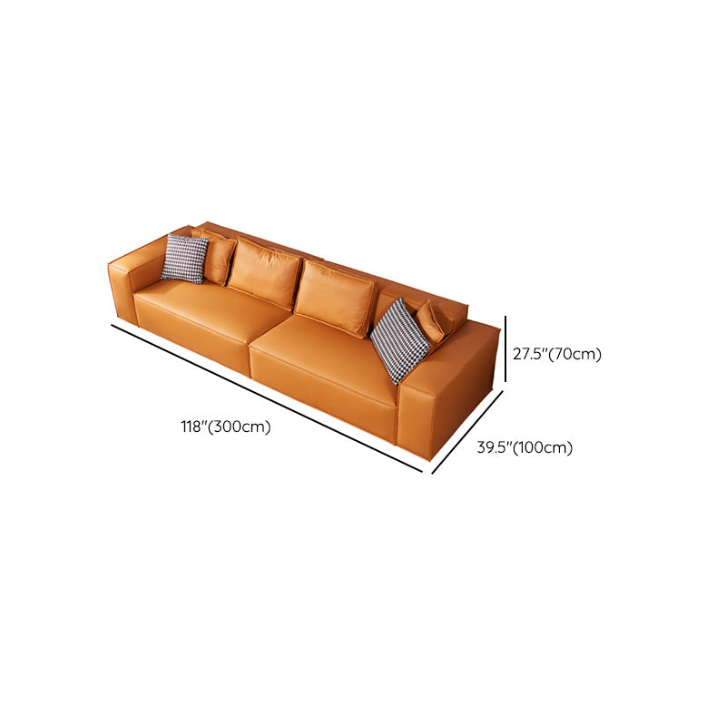 Scandinavian Living Room Sofa Square Arm Pillows Orange Settee