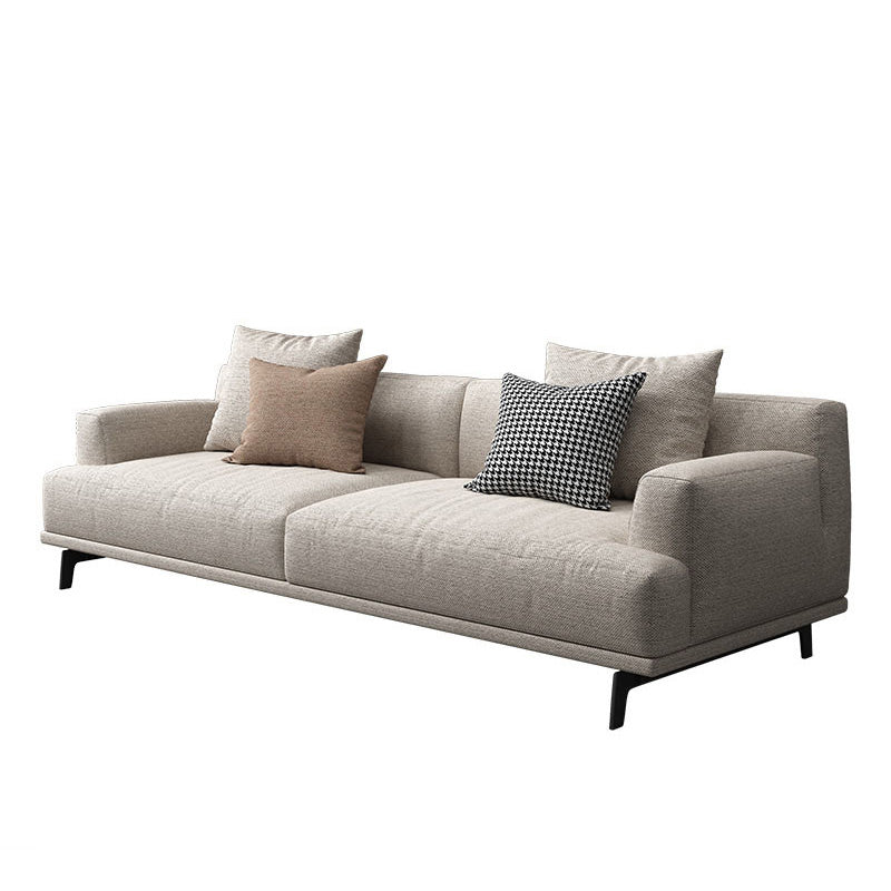 Modern Fabric Sofa Recessed Arm Seating with Pillows in White