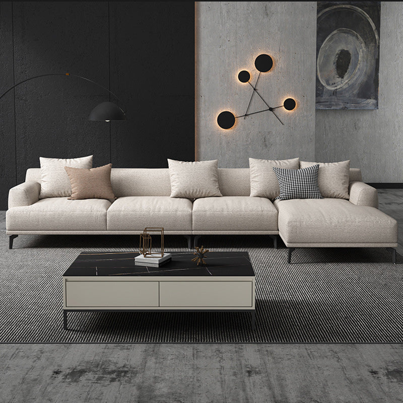 Divano in tessuto moderno sedute al braccio incassate con cuscini in bianco