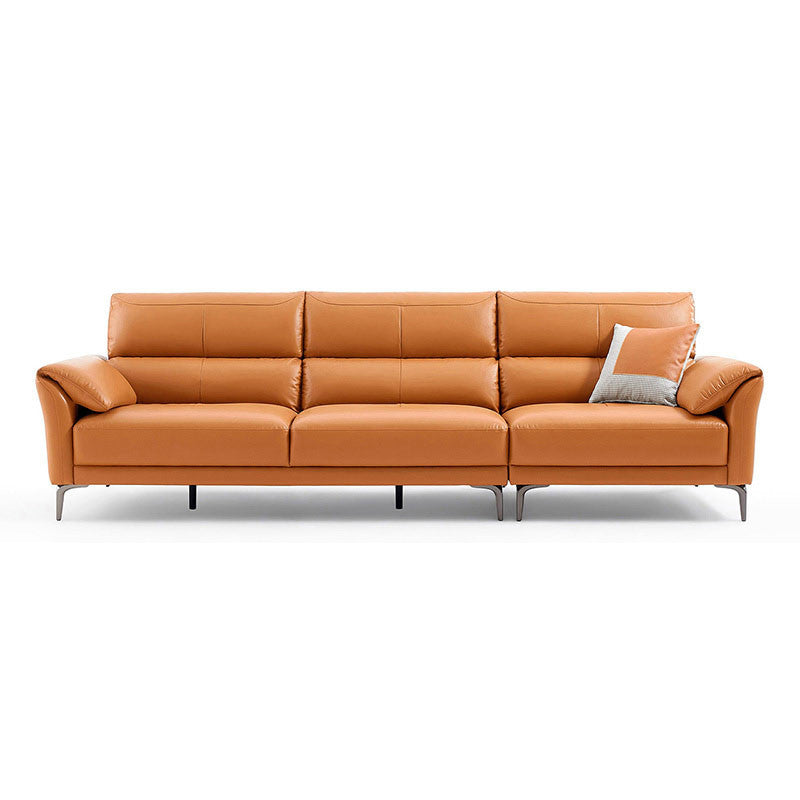 34"H Mission Craftsman Sectional Sofa Genuine Leather Sleeper Sectional 111"L x 37"W x 35"H Genuine Leather Orange Clearhalo 'furn' 'furn_sectionals' 'Furniture' 'Living Room Furniture' 'Sectionals' 6567610