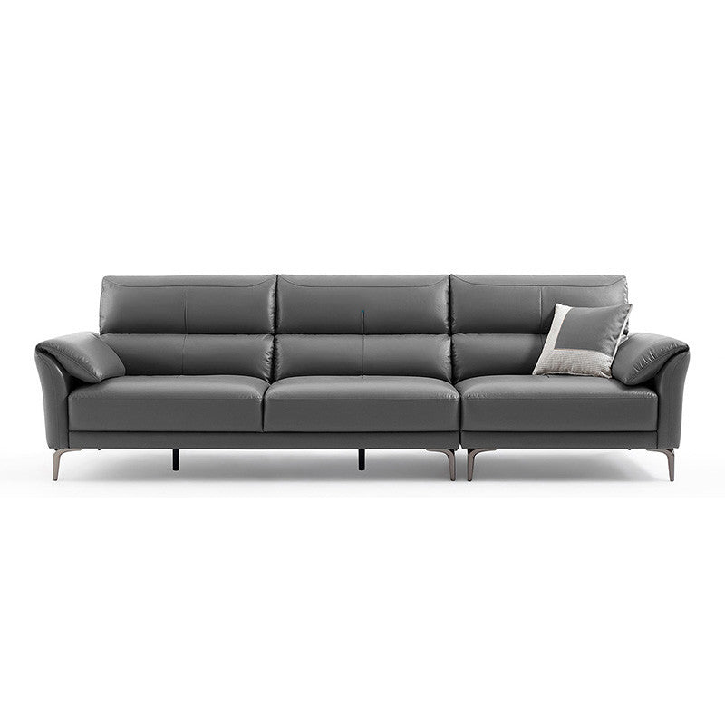 34"H Mission Craftsman Sectional Sofa Genuine Leather Sleeper Sectional 111"L x 37"W x 35"H Genuine Leather Dark Gray Clearhalo 'furn' 'furn_sectionals' 'Furniture' 'Living Room Furniture' 'Sectionals' 6567613