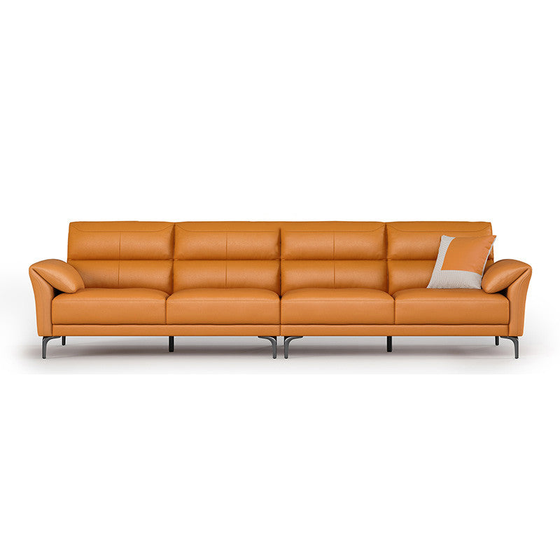 34"H Mission Craftsman Sectional Sofa Genuine Leather Sleeper Sectional 129"L x 37"W x 35"H Genuine Leather Orange Clearhalo 'furn' 'furn_sectionals' 'Furniture' 'Living Room Furniture' 'Sectionals' 6567617