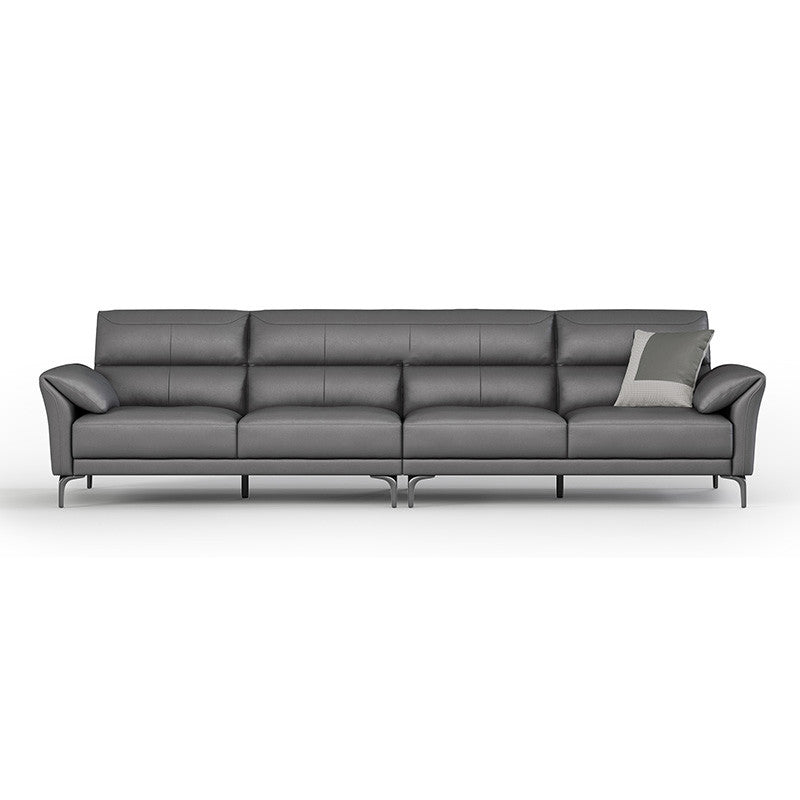 34"H Mission Craftsman Sectional Sofa Genuine Leather Sleeper Sectional 129"L x 37"W x 35"H Genuine Leather Dark Gray Clearhalo 'furn' 'furn_sectionals' 'Furniture' 'Living Room Furniture' 'Sectionals' 6567619