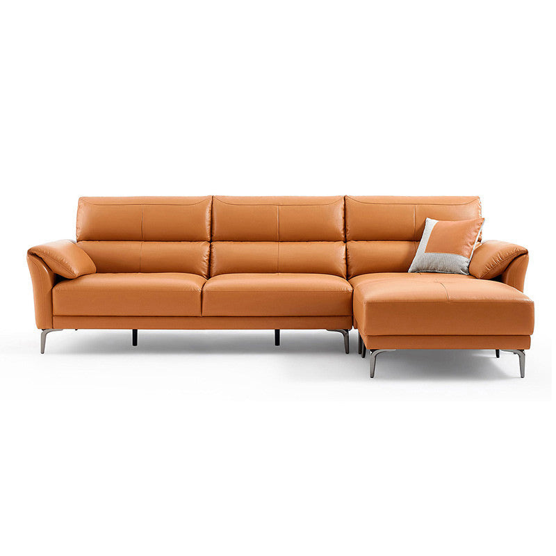34"H Mission Craftsman Sectional Sofa Genuine Leather Sleeper Sectional 111"L x 63"W x 35"H Genuine Leather Orange Clearhalo 'furn' 'furn_sectionals' 'Furniture' 'Living Room Furniture' 'Sectionals' 6567620