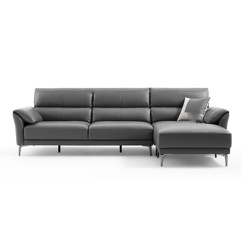 34"H Mission Craftsman Sectional Sofa Genuine Leather Sleeper Sectional 111"L x 63"W x 35"H Genuine Leather Dark Gray Clearhalo 'furn' 'furn_sectionals' 'Furniture' 'Living Room Furniture' 'Sectionals' 6567622