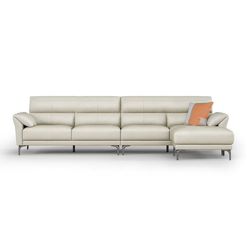34"H Mission Craftsman Sectional Sofa Genuine Leather Sleeper Sectional 129"L x 63"W x 35"H Genuine Leather Gray Clearhalo 'furn' 'furn_sectionals' 'Furniture' 'Living Room Furniture' 'Sectionals' 6567626