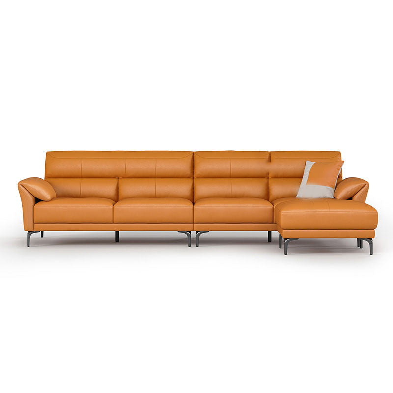 34"H Mission Craftsman Sectional Sofa Genuine Leather Sleeper Sectional 129"L x 63"W x 35"H Genuine Leather Orange Clearhalo 'furn' 'furn_sectionals' 'Furniture' 'Living Room Furniture' 'Sectionals' 6567627