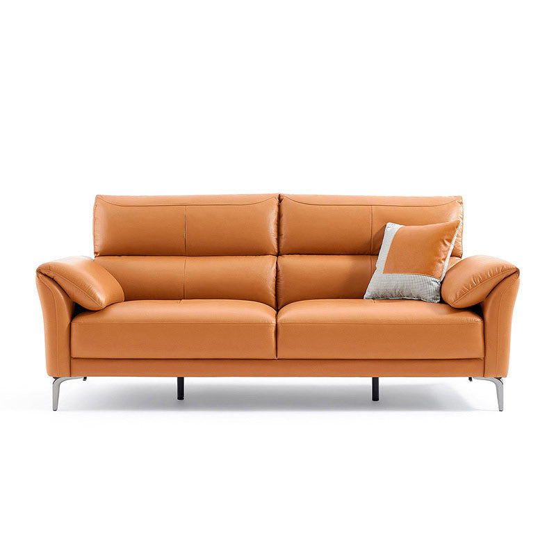 34"H Mission Craftsman Sectional Sofa Genuine Leather Sleeper Sectional 78"L x 37"W x 35"H Genuine Leather Orange Clearhalo 'furn' 'furn_sectionals' 'Furniture' 'Living Room Furniture' 'Sectionals' 6567630