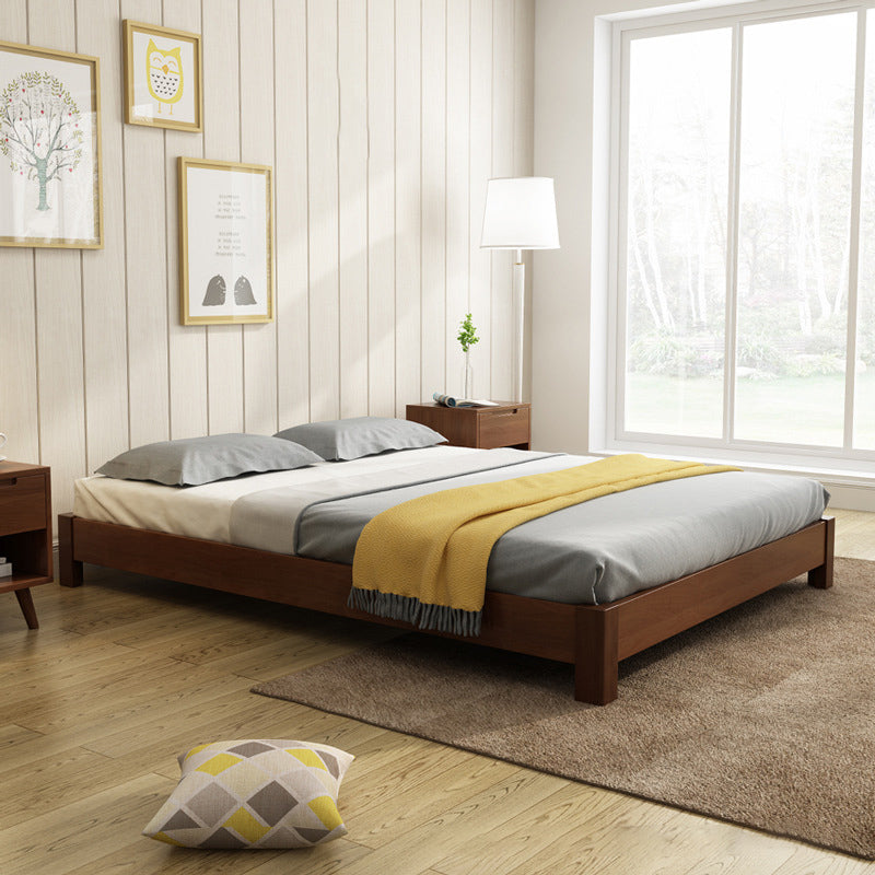 Solid Wood Standard Bed Contemporary Rubberwood Platform Bed with Legs