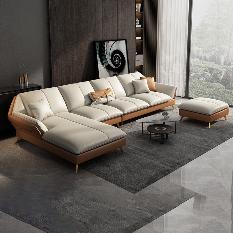 Canapé sectionnel Glam de 32 po de hauteur avec coussin en cuir blanc et dossier sectionnel