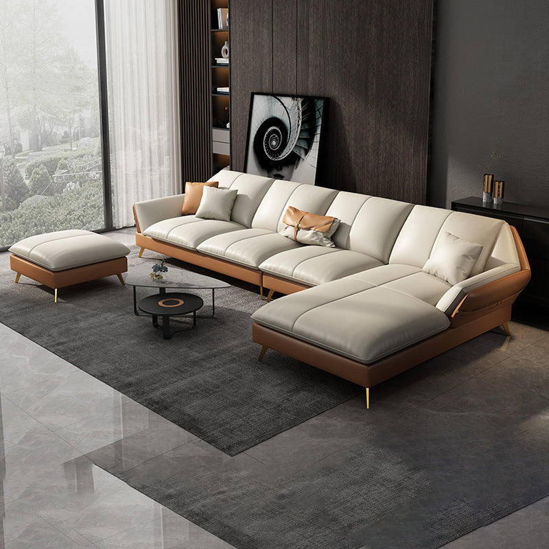 Canapé sectionnel Glam de 32 po de hauteur avec coussin en cuir blanc et dossier sectionnel
