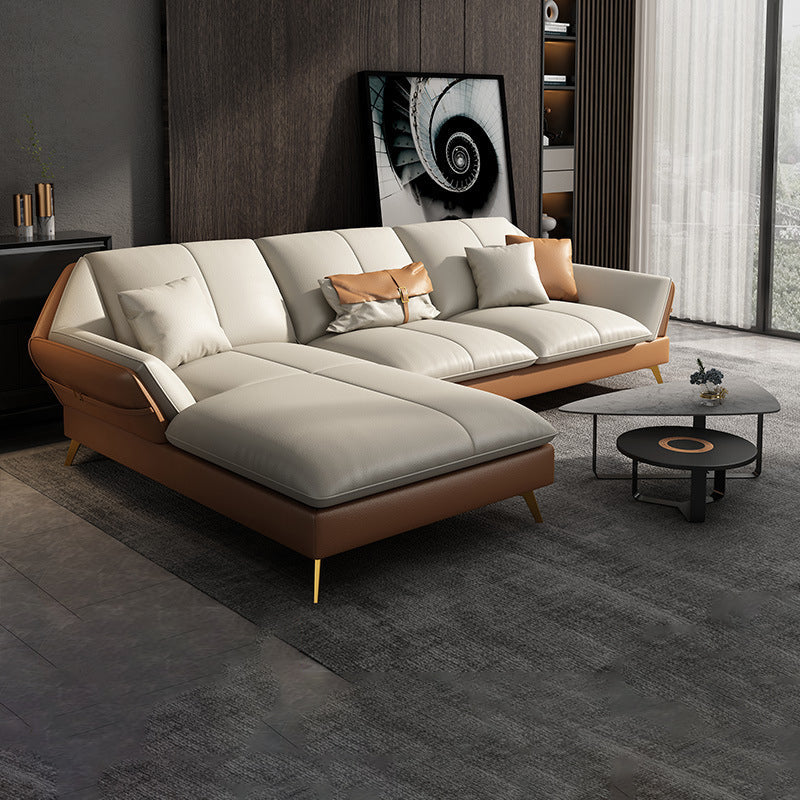 Canapé sectionnel Glam de 32 po de hauteur avec coussin en cuir blanc et dossier sectionnel