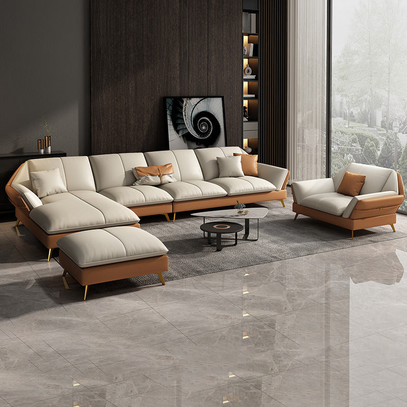 Canapé sectionnel Glam de 32 po de hauteur avec coussin en cuir blanc et dossier sectionnel