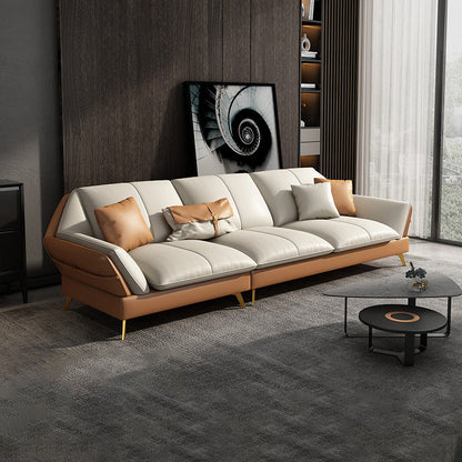 Canapé sectionnel Glam de 32 po de hauteur avec coussin en cuir blanc et dossier sectionnel