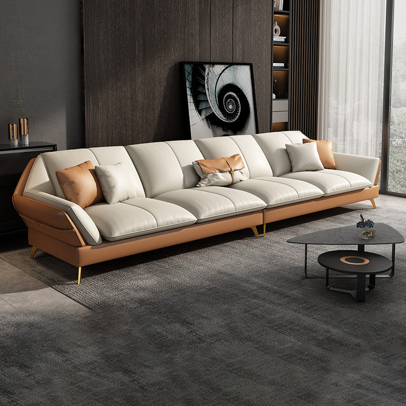 Canapé sectionnel Glam de 32 po de hauteur avec coussin en cuir blanc et dossier sectionnel