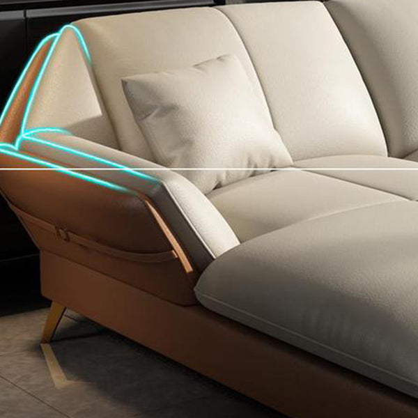 Canapé sectionnel Glam de 32 po de hauteur avec coussin en cuir blanc et dossier sectionnel