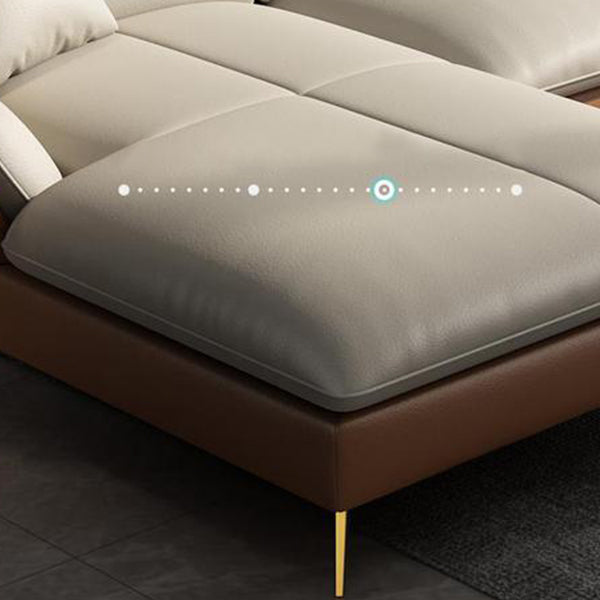 Canapé sectionnel Glam de 32 po de hauteur avec coussin en cuir blanc et dossier sectionnel