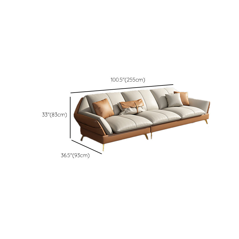 Canapé sectionnel Glam de 32 po de hauteur avec coussin en cuir blanc et dossier sectionnel