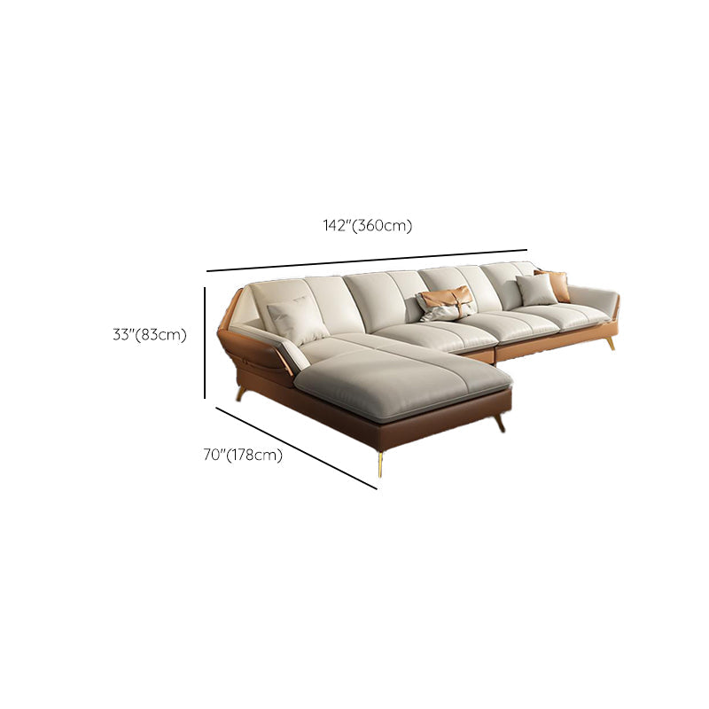 Canapé sectionnel Glam de 32 po de hauteur avec coussin en cuir blanc et dossier sectionnel