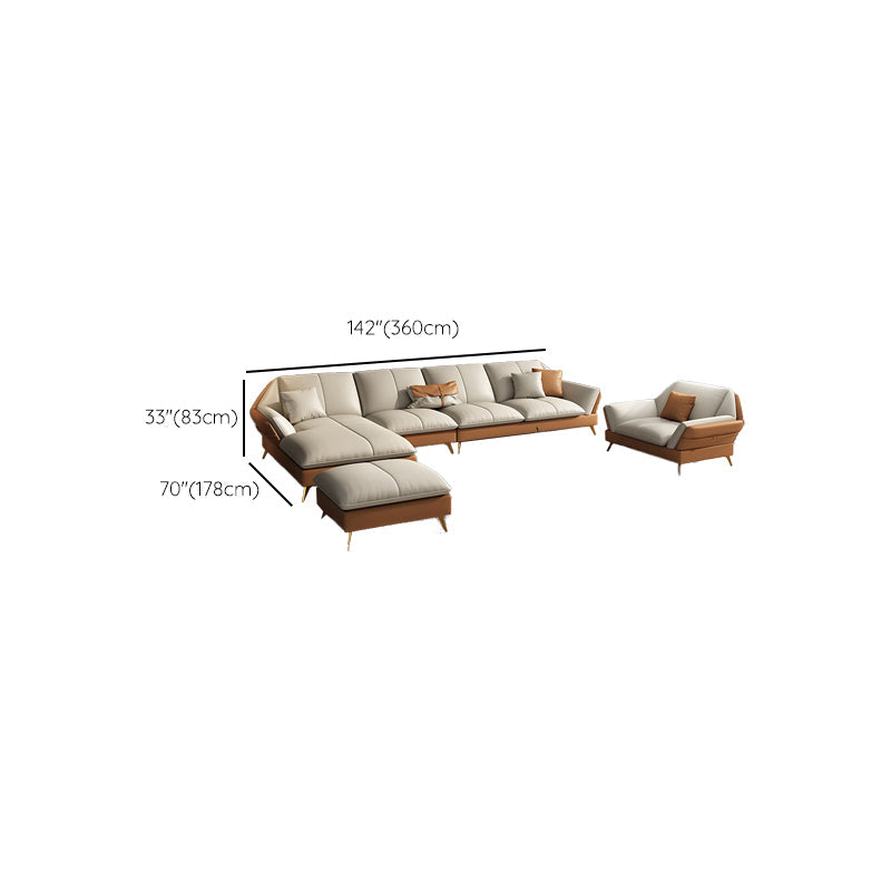 Canapé sectionnel Glam de 32 po de hauteur avec coussin en cuir blanc et dossier sectionnel