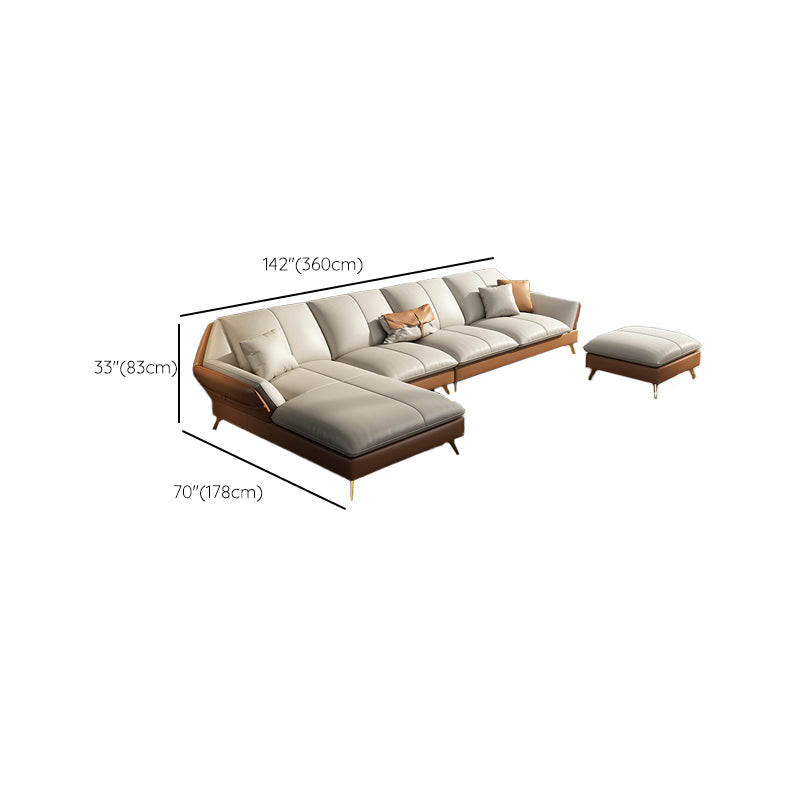 Canapé sectionnel Glam de 32 po de hauteur avec coussin en cuir blanc et dossier sectionnel
