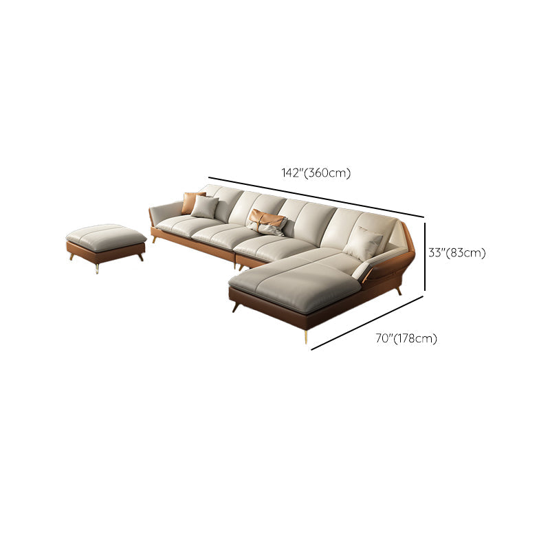 Canapé sectionnel Glam de 32 po de hauteur avec coussin en cuir blanc et dossier sectionnel