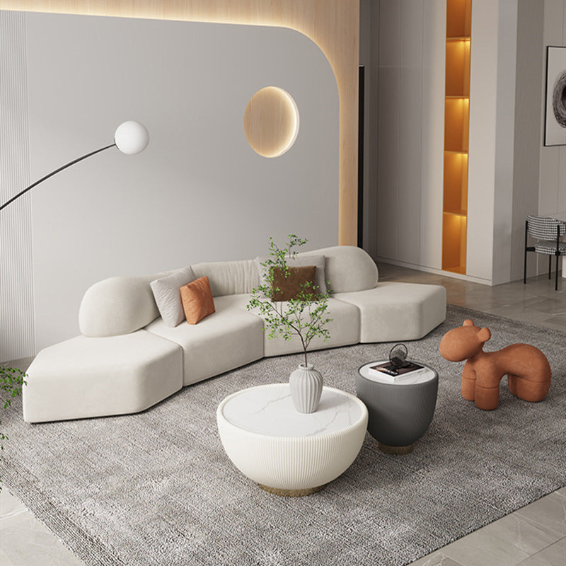 33" Wide Glam Sectional Sofa White Leather Sleeper Sectional