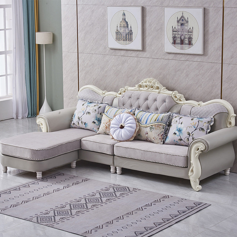 68" Wide French Country Sectional Sofa Leather Sleeper Sectional