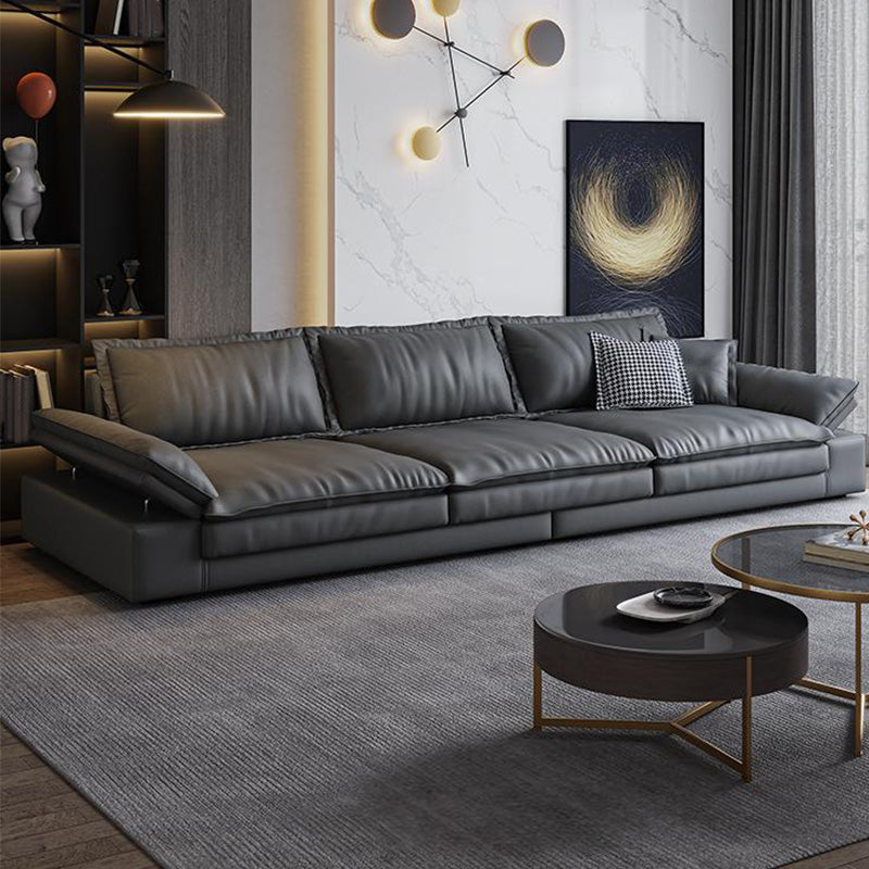 Mid Century Modern Black Sofa with Pillow Top Arm and Loose Back