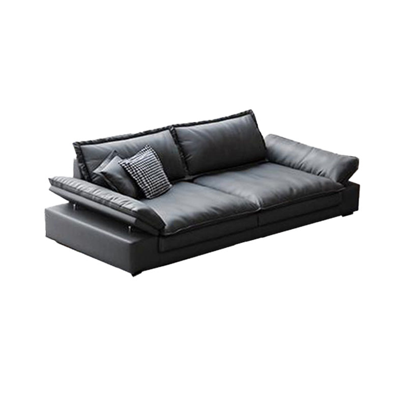 Mid Century Modern Black Sofa with Pillow Top Arm and Loose Back