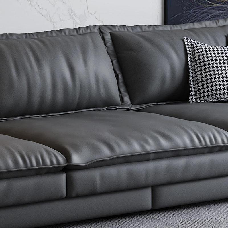 Mid Century Modern Black Sofa with Pillow Top Arm and Loose Back