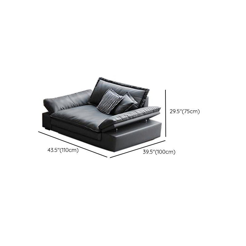 Mid Century Modern Black Sofa with Pillow Top Arm and Loose Back