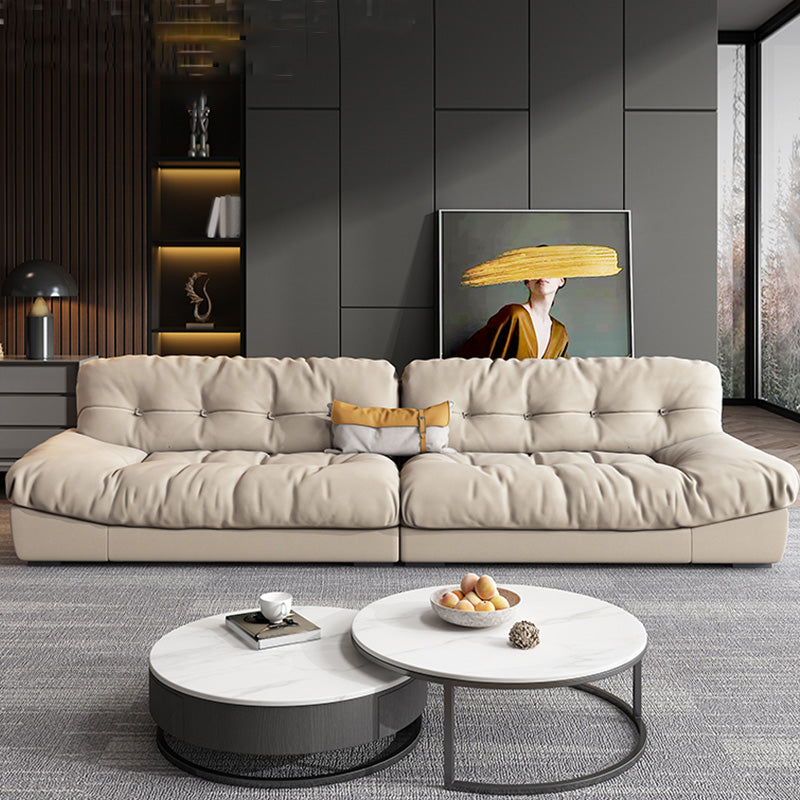 Scandinavian Beige Sofa with Tufted Back and Flared Arm for Living Room Clearhalo 'furn' 'furn_sofas' 'Furniture' 'Living Room Furniture' 'Sofa' 'sofas' 6567913