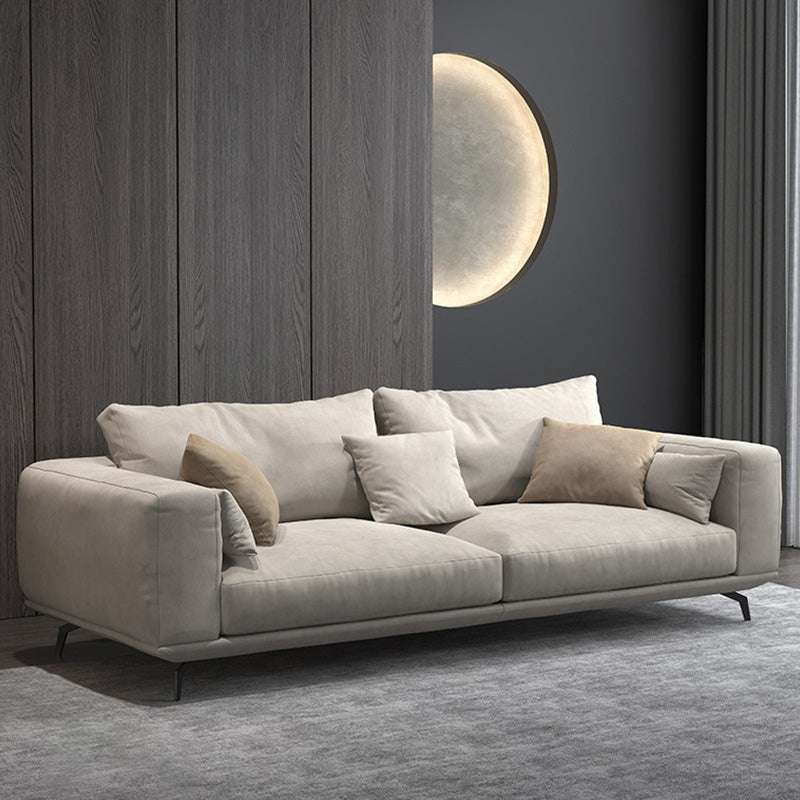 Contemporary Faux Leather Pillows Back Sofa with Tuxedo Arm in Beige 87"L x 41"W x 28"H Clearhalo 'furn' 'furn_sofas' 'Furniture' 'Living Room Furniture' 'Sofa' 'sofas' 6567933