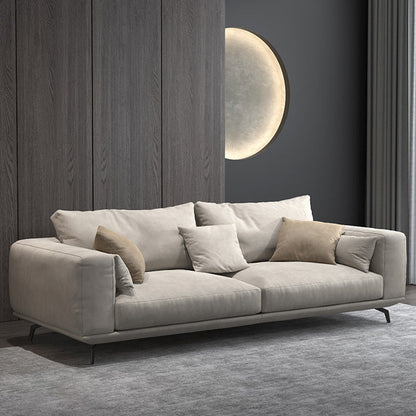 Contemporary Faux Leather Pillows Back Sofa with Tuxedo Arm in Beige 87"L x 41"W x 28"H Clearhalo 'furn' 'furn_sofas' 'Furniture' 'Living Room Furniture' 'Sofa' 'sofas' 6567933