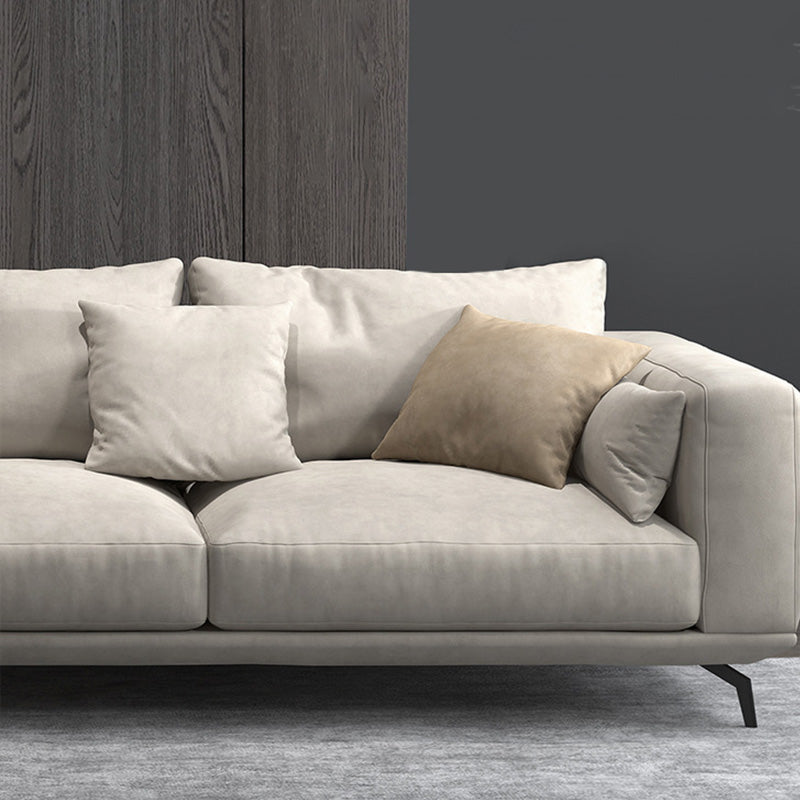 Contemporary Faux Leather Pillows Back Sofa with Tuxedo Arm in Beige Clearhalo 'furn' 'furn_sofas' 'Furniture' 'Living Room Furniture' 'Sofa' 'sofas' 6567935