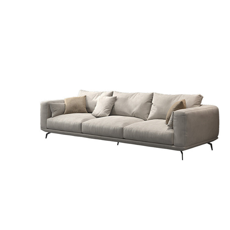 Contemporary Faux Leather Pillows Back Sofa with Tuxedo Arm in Beige 134"L x 40.5"W x 27.5"H Clearhalo 'furn' 'furn_sofas' 'Furniture' 'Living Room Furniture' 'Sofa' 'sofas' 6567936